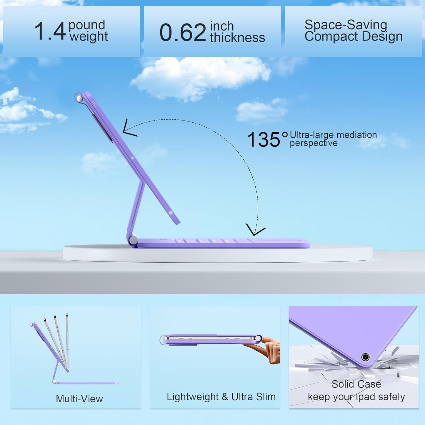 for iPad 9th Generation Case with Keyboard,Magic Style Keyboard Case for iPad 9th/8th/7th Gen 10.2 inch - Floating Cantilever Magnetic Stand Multi-Touch Trackpad (Purple)