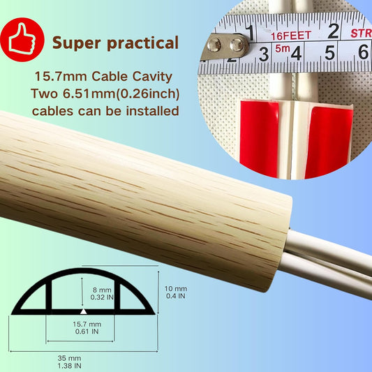 3.3ft Self Adhesive Floor Cord Cover,Heavy Duty Soft PVC Cable Protector and Extension Cord Hider,Cord Management System to Hide Wires on Floor,Cable Cavity:0.61" (W) x 0.32" (H) Beige
