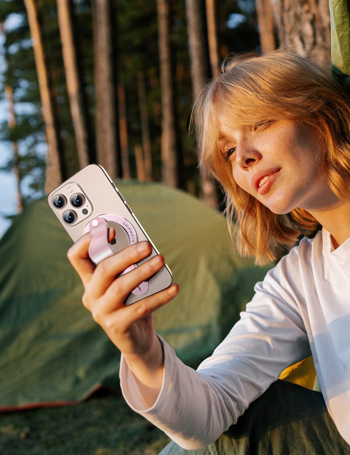 MagSafe Phone Grip for iPhone - Magnetic Phone Ring Holder Detachable for iPhone 16 - Comfortable Finger Phone Loop Grip for Apple 15/14/13/12,Pink