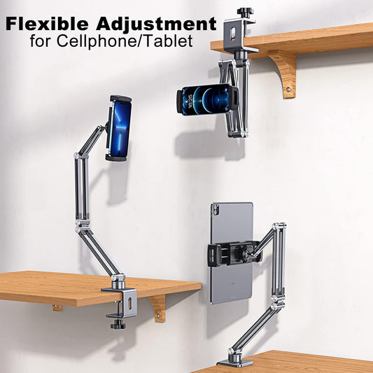 OATSBASF Phone and Tablet Holder Bed Gooseneck Mount, Aluminum Long Arm Foldable Lazy Stand, Universal 360 Degree Rotatable for iPhone, iPad, Tablet