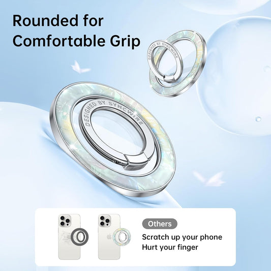Syncwire Magnetic Phone Grip for MagSafe, Colorful Shell Magnetic Phone Ring Holder, 360° Rotation Floating Effect Cell Phone Ring Stand MagSafe Ring for iPhone 16 Pro Max 15 14 13 &All- Pearly Luster