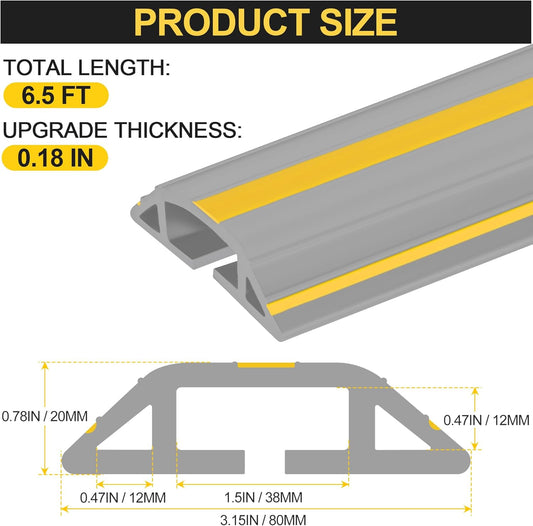 MYFAMIREA 6.5FT Floor Cord Cover Heavy Duty Cable Cover Protector 3 Channels Extension PVC Floor Wire Cover Outdoor Cord Hider Management Cord Cover for Wire on Floor for Home Office Outdoor, Grey