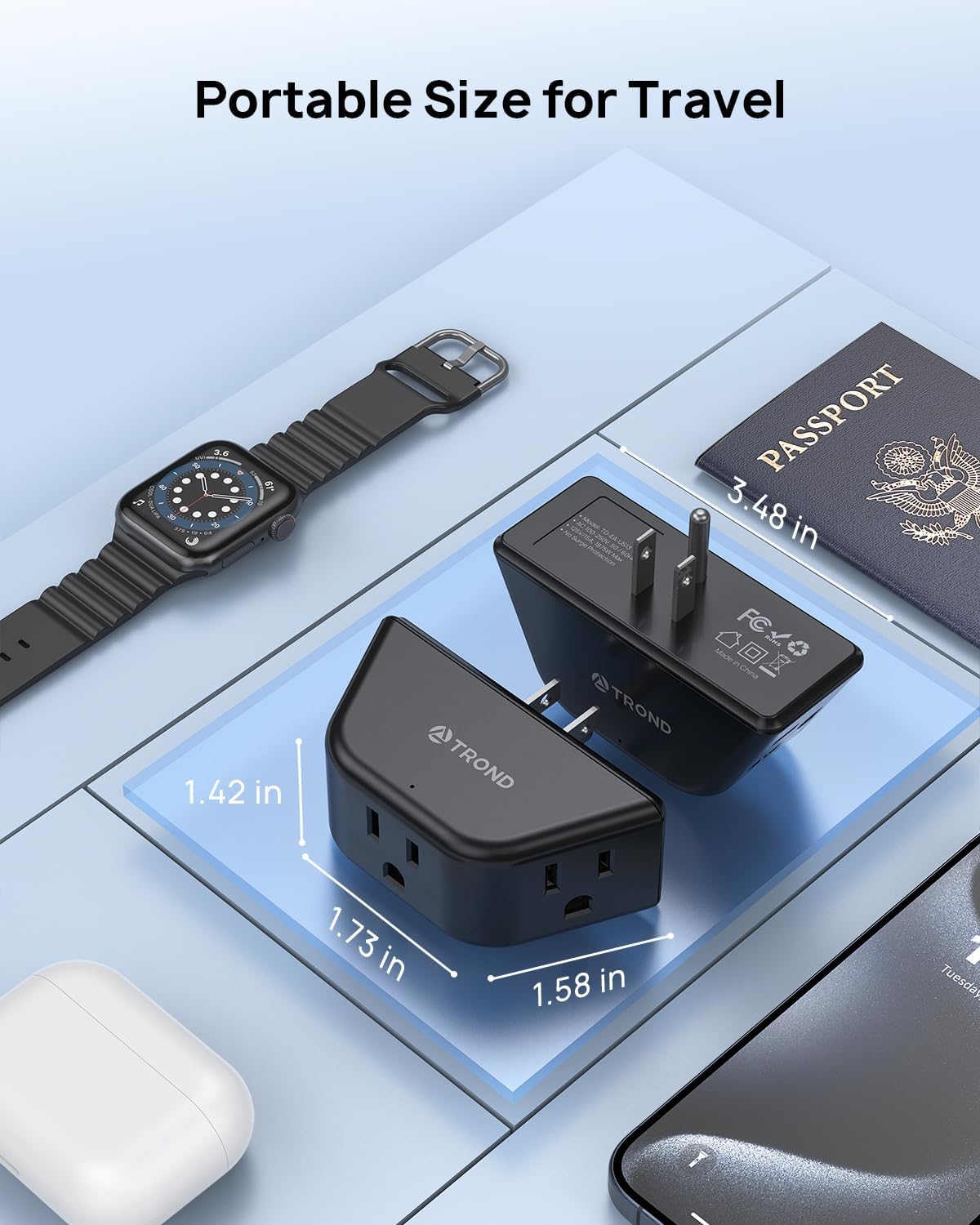 TROND 2 Pack Multi Plug Wall Outlet, 3 Way Angled Wall Outlet Extender, 3 Prong Plug Splitter, Cruise Essentials, Multiple Expander for Travel Home Hotel Dorm Room, Black