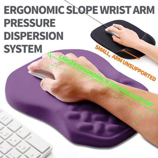 Ergonomic Slope Mouse Pad Wrist Support, Wrist Rest Mousepad for Carpal Tunnel Pain Relief with Massage Bulge and Slow Rebound Memory Foam (12x8 inch, Deep Purple)
