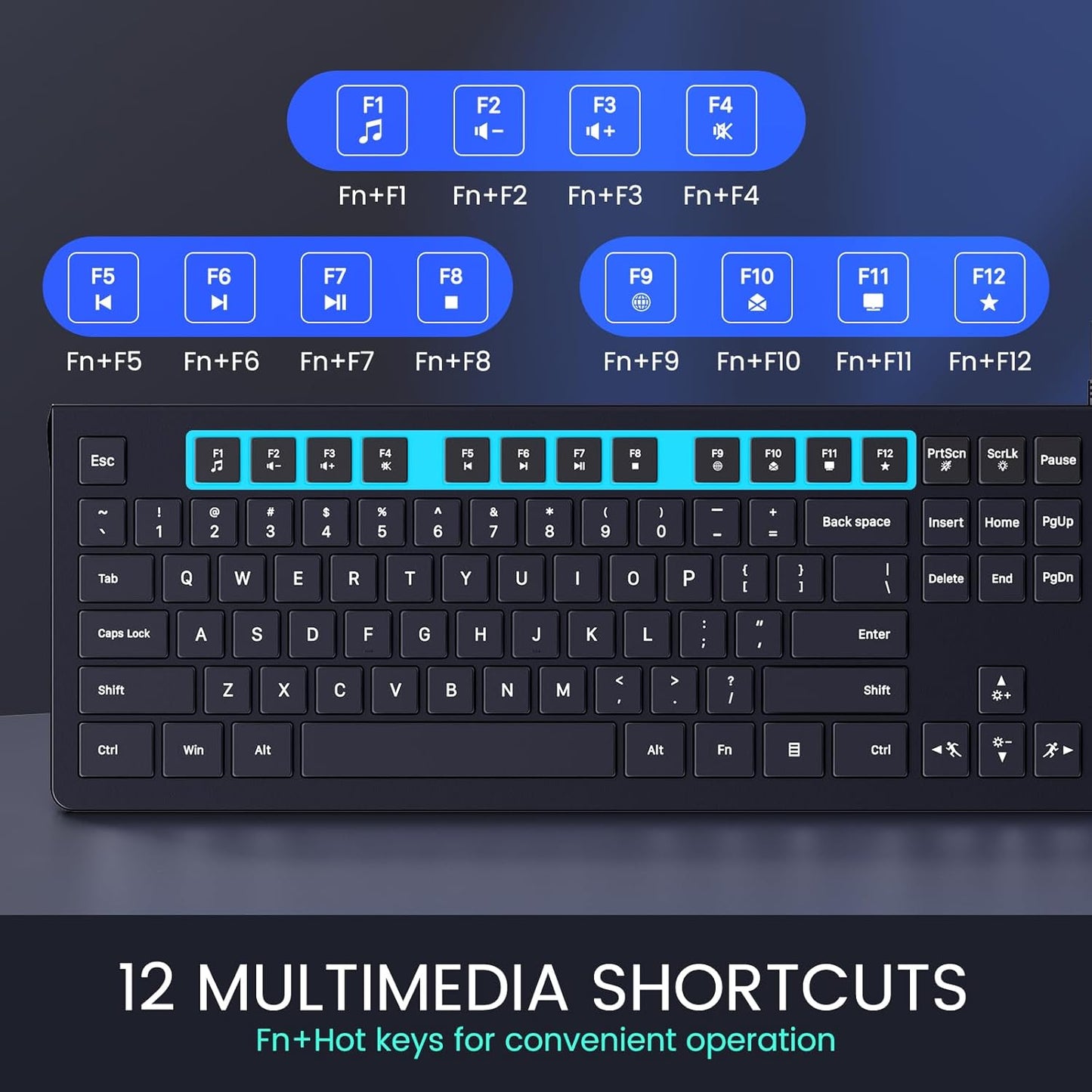 Wired Backlit Keyboard, Lighted Computer Keyboard with 8° Adjustable Stand, Ergonomic Design, Spill-Proof Keys, 5ft Cable, Compatible with Windows & Mac
