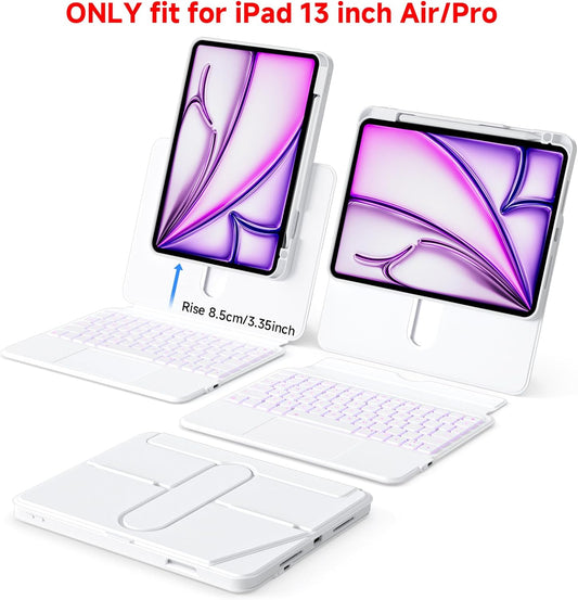 ONLY fit for iPad 12.9 inch Pro 6/5/4/3rd Gen & 13 inch iPad Air (2025 M3, 2024 M2) Case with Detachable Keyboard Trackpad, 360 Rotate Cover Pencil Holder 12 Shortcut Key 7 Color Backlit, White