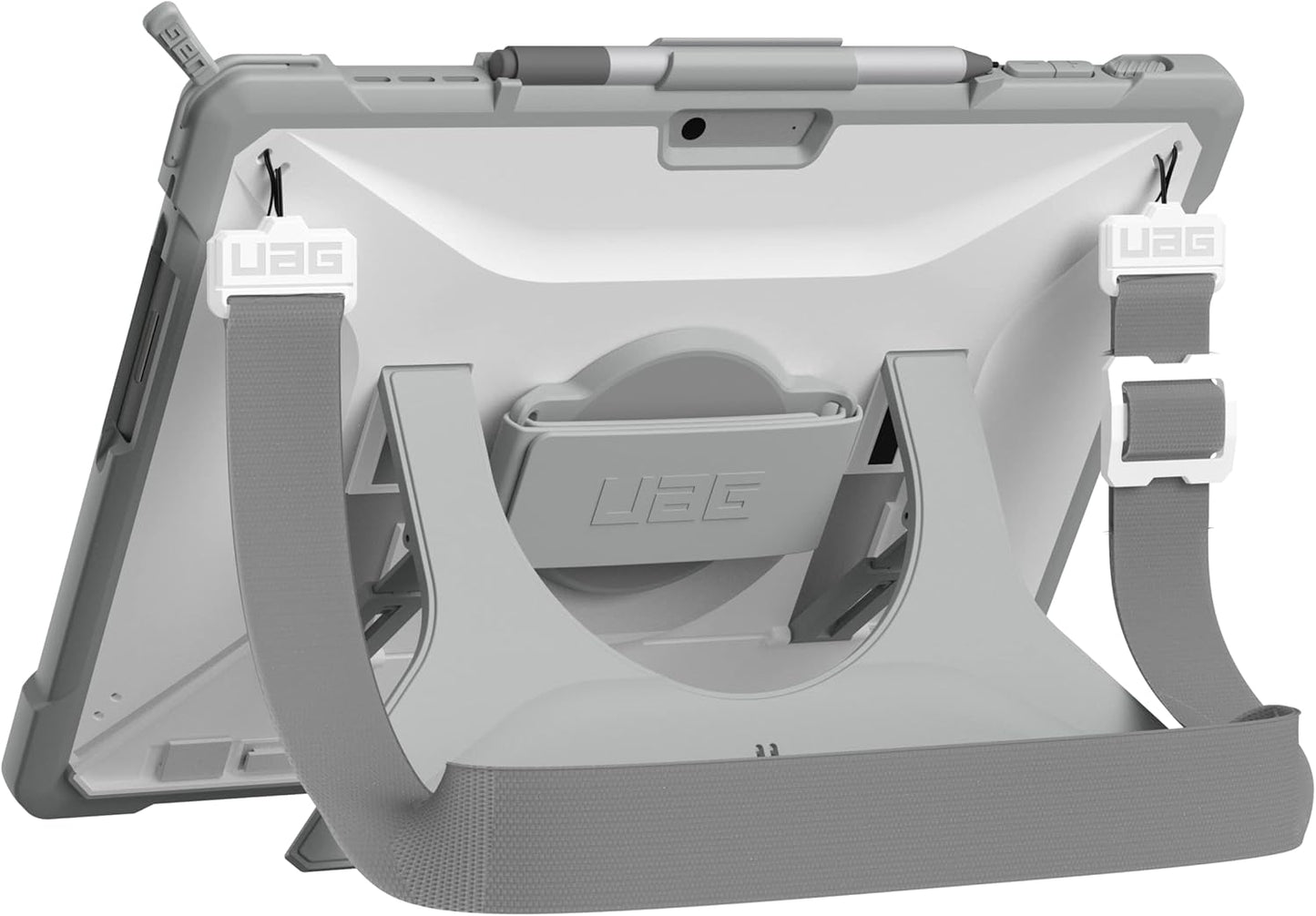 URBAN ARMOR GEAR UAG Designed for Microsoft Surface Pro 11/10/9 Case Plasma Healthcare White/Gray Dropproof Rugged Protective Cover with Multi-angle Built-in Kickstand Pen Holder Hand & Shoulder Strap