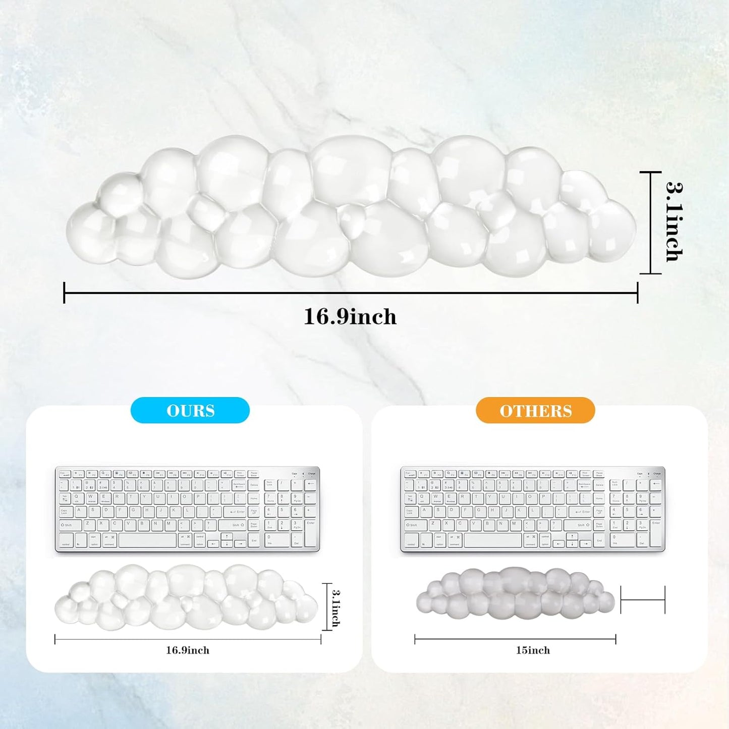 Gel Cloud Keyboard Wrist Rest, Cute Wrist Support and Arm Support Keyboard Rest for Keyboard Typing Pain Relief,Suitable for Office/Computer/Laptop/Gaming(Keyboard Wrist Rest White )
