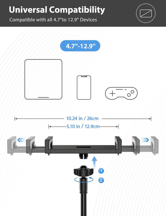 Tablet Stand Holder for Bed, Gooseneck Mount with Adjustable Flexible Arm Compatible with iPad Air Pro Mini, Samsung Tab, Nintendo Switch Kindle Other 4.7"-12.9" Device