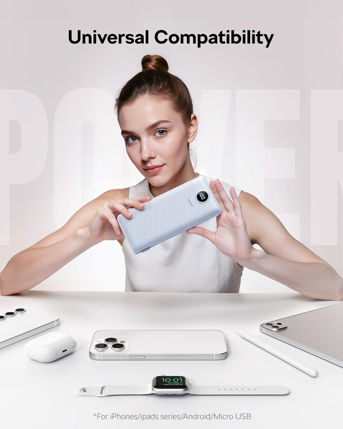 VEGER Travel Essential AC Wall Plug Portable Charger, 10000mah Slim Portable Charger Built in Cables, USB C Power Bank 15W Fast Charging, Battery Pack Compatible with iPhone, Android and More(Purple)