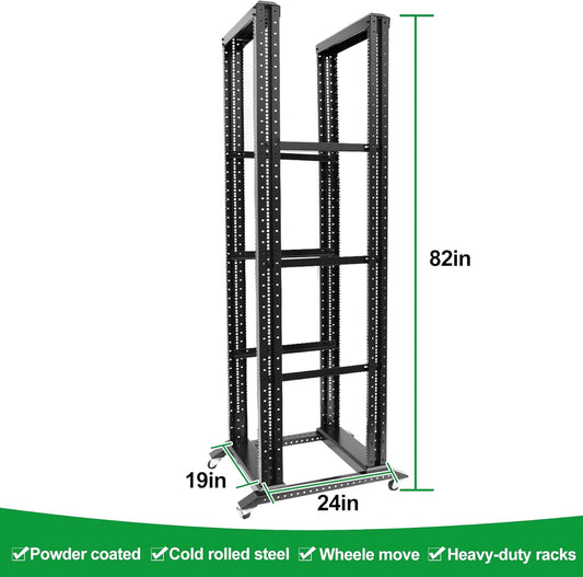 42U Server Rack/4-Post 19in Network Rack/Open Frame Rack with Wheels, Heavy-Duty Frame Cabinet/Adjustable Depth 24-22in GLOBALRACK,(4POST-800-42U)