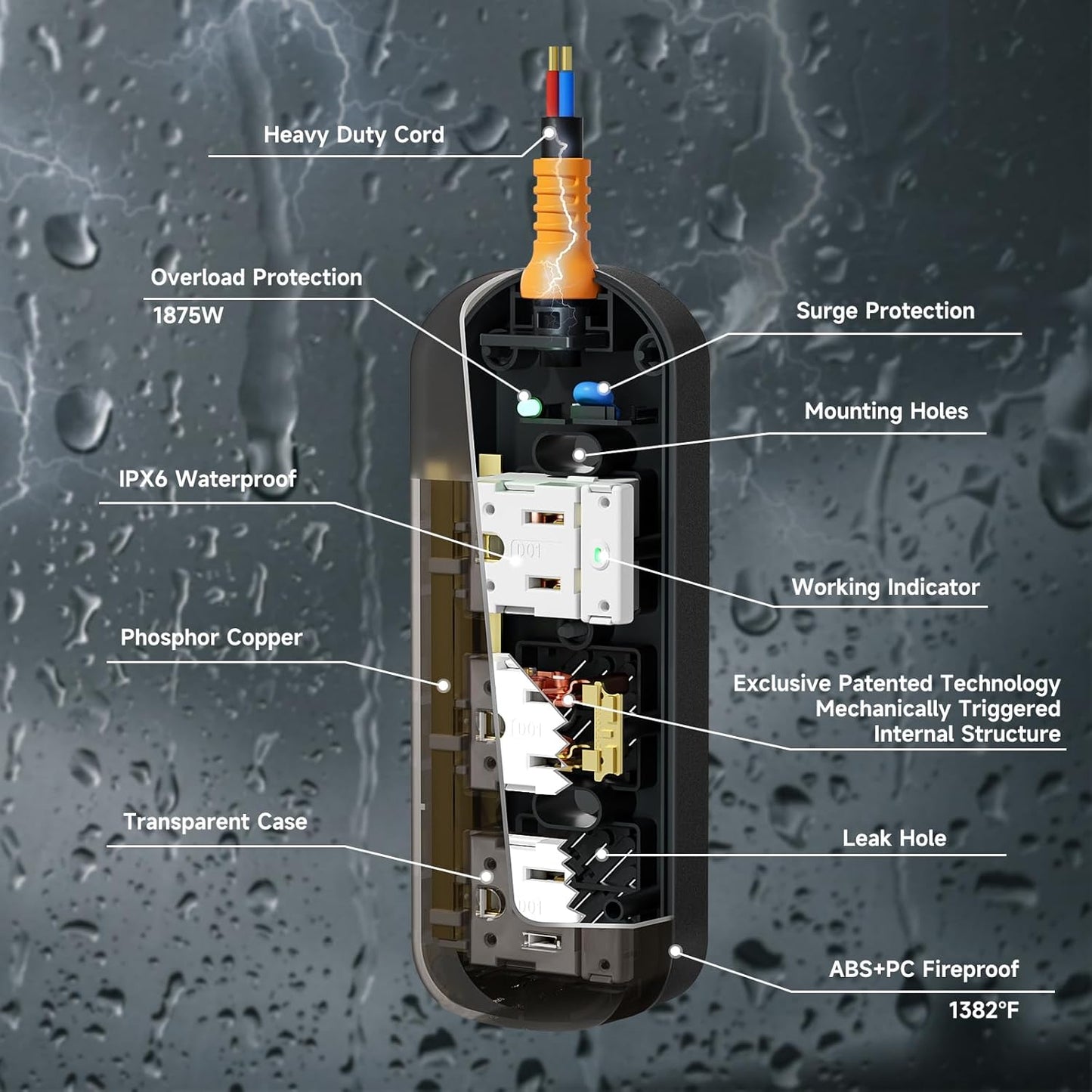 Surge Protector Power Strip, Covozon 3 Outlets 6ft Extension Cord, 1875W Outdoor Power Strip Weatherproof, Mountable Small Power Strip for Home, Outdoor, Travel.