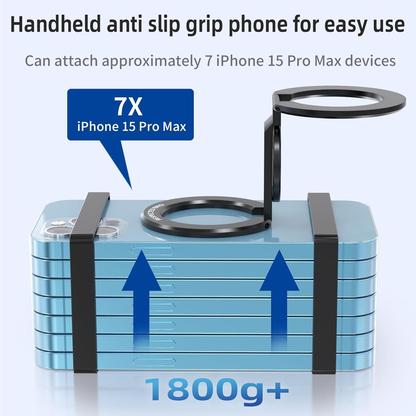 RESPECTED BRO-Magnetic-Phone-Ring-Holder with Dual Rings, Compatible with iPhone 16/15/14/13/12, Multifunctional Stand for Desk,Office,Gym,Kitchen & All Metal Surfaces, Finger Loop Grip (Black)