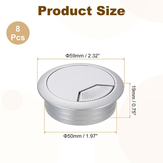 uxcell 8 Pcs 50mm (1.97 Inch) Desk Grommet, Plastic Cable Hole Cover, Wire Cord Cable Organizer for Home Office Computer Desk Cabinet, Silver