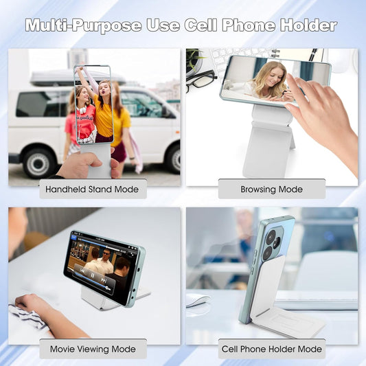 Phone Stand, Foldable Magnetic Phone Tripod, Angle Adjustment & Strong Magnets PU Leather Phone Stand, Compatible with All Smart Phone 16/15/14/13/12 (White)