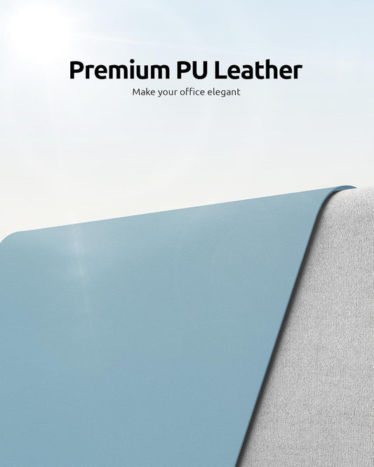 YSAGi Leather Desk Protector, Office Mat, Large Mouse Mat, Non-Slip PU Leather Blotter, Laptop Desk Pad, Waterproof Writing Pad for Office and Home (Ice Blue, 23.6" x 13.8")