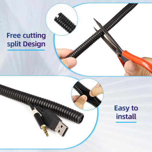 Split Wire Loom Tubing, 10,25ft Cord Protectors from Pets No Chew, Flexible Wire Covers Cord Protectors, Protective Split Cable Sleeve for Automotive Home Industrial Wires(Black, 1.12inch-25ft)