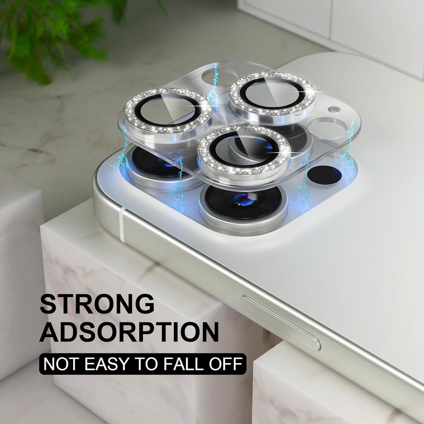 Choiche Compatible for iPhone 16 Pro/iPhone 16 Pro Max Camera Lens Protector, Bling Camera Cover with 9H Tempered Glass Lens Screen Protector Metal Ring Decoration Accessories(Clear-Silver)