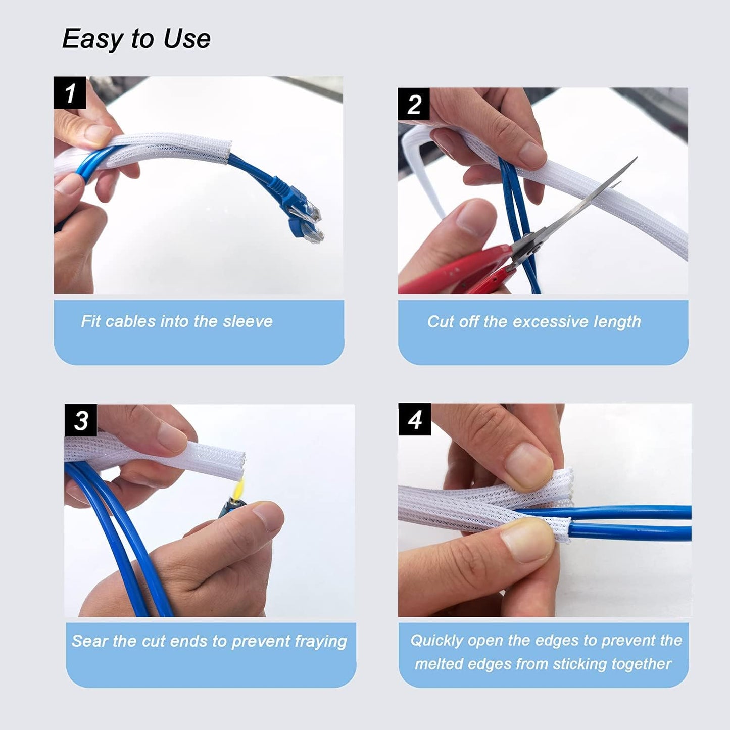 CrocSee 25ft - 1.25 inch Braided Cable Management Sleeve Cord Protector - Self-Wrapping Split Wire Loom for TV/Computer/Home Theater/Engine Bay - White