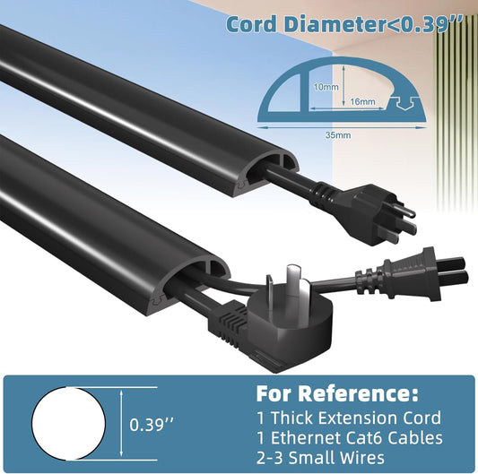 6ft Side Buckle Floor Cord Cover for Wires, Selfadhesive Extension Cord Hider Easy Floor Cable Management Prevent Cable Trips,Silicone Floor Wire Covers for Cords, Cable Protector Cord Cavity(Black)