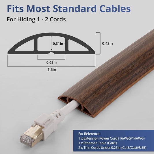 ZhiYo 10ft Cord Covers for Wires on Floor, Cord Hider Floor Hide Extension Cords, Soft PVC Cable Cover Cable Protector, Cable Cavity W0.62in H0.31in, Smoked Brown Wood