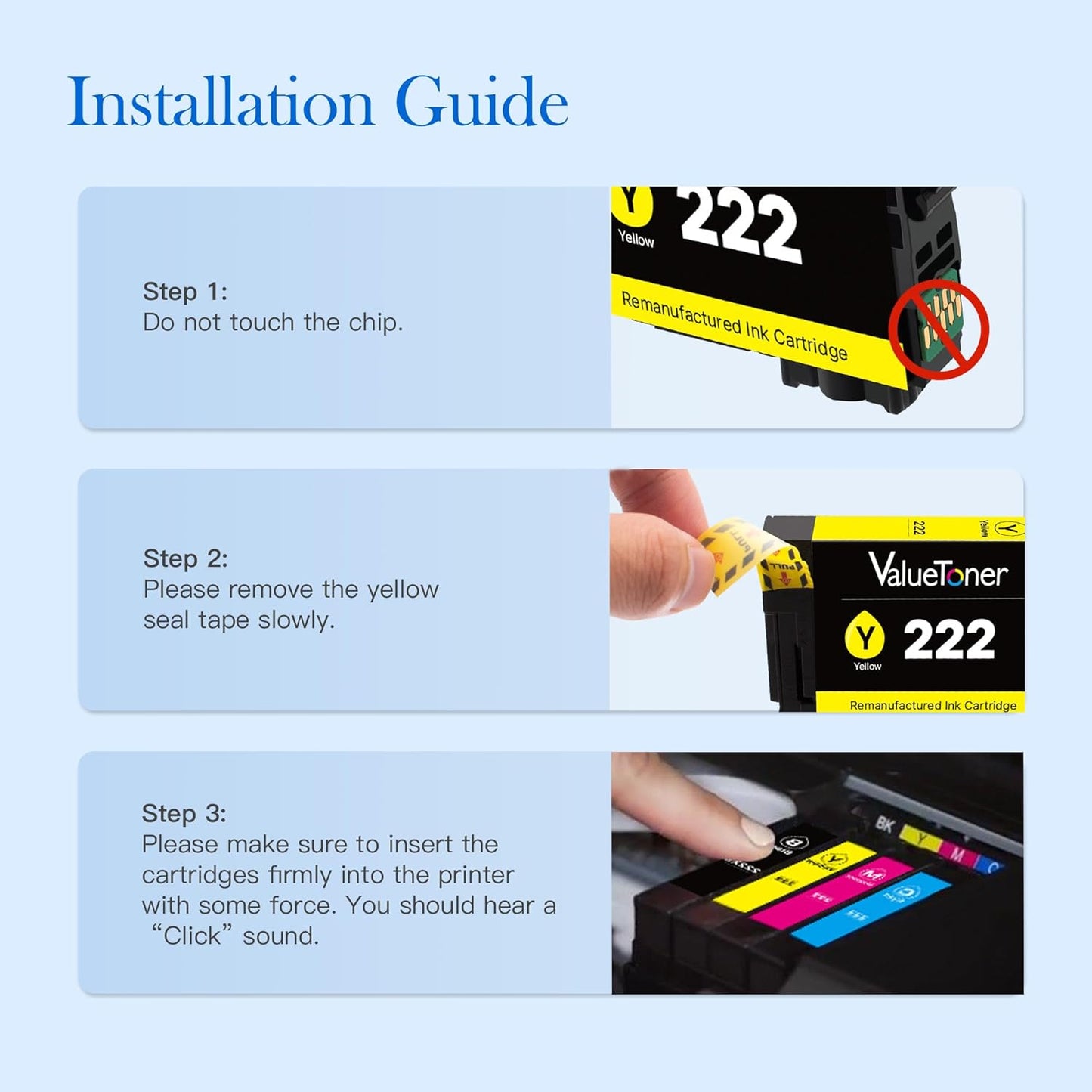 Valuetoner 222XL (5-Pack) High-Capacity Black & Standard Color Remanufactured for Epson 222 Ink Cartridges 222XL Work with Workforce WF-2960 Expression XP-5200 (2 Black, 1 Cyan, 1 Magenta, 1 Yellow)
