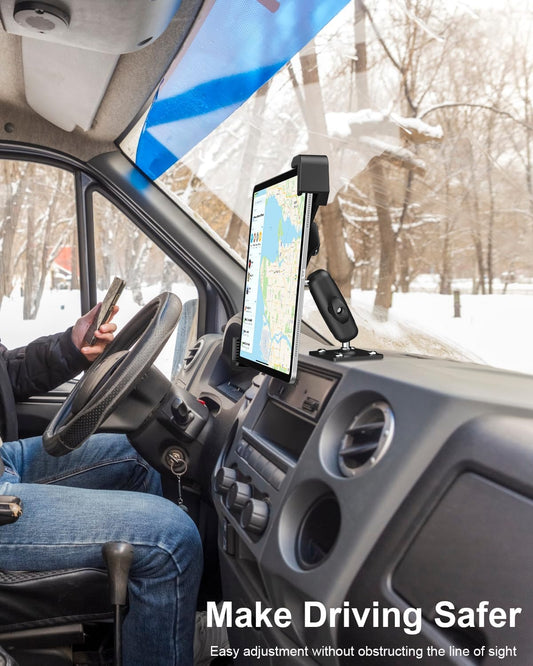 woleyi Anti Theft Heavy Duty Drill Base Tablet Holder Car Mount Dashboard for Truck/Vehicle with Security Lock and Key, Compatible with iPad Pro/Air/Mini, Galaxy Tabs, More 7-11" Tablets