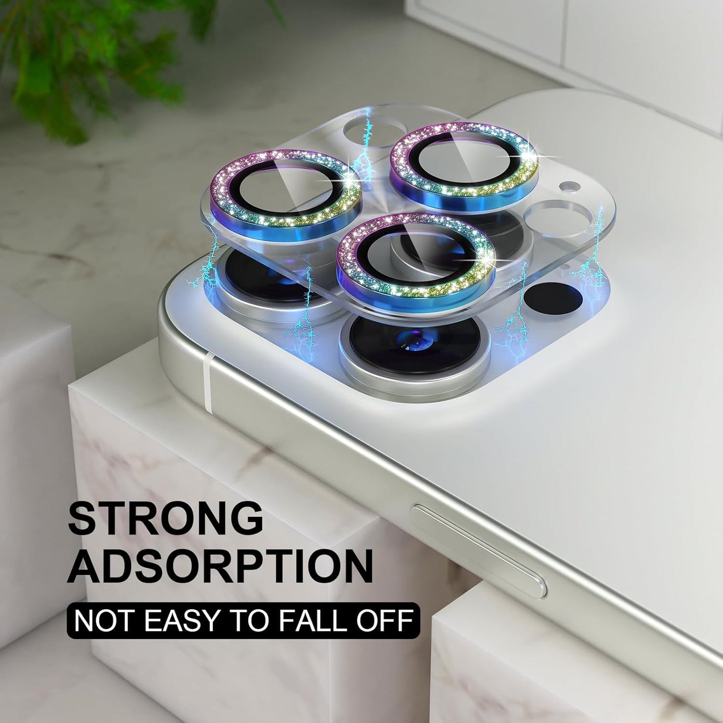 Choiche Compatible for iPhone 16 Pro/iPhone 16 Pro Max Camera Lens Protector, Bling Camera Cover with 9H Tempered Glass Lens Screen Protector Metal Ring Decoration Accessories (Clear-Colorful)