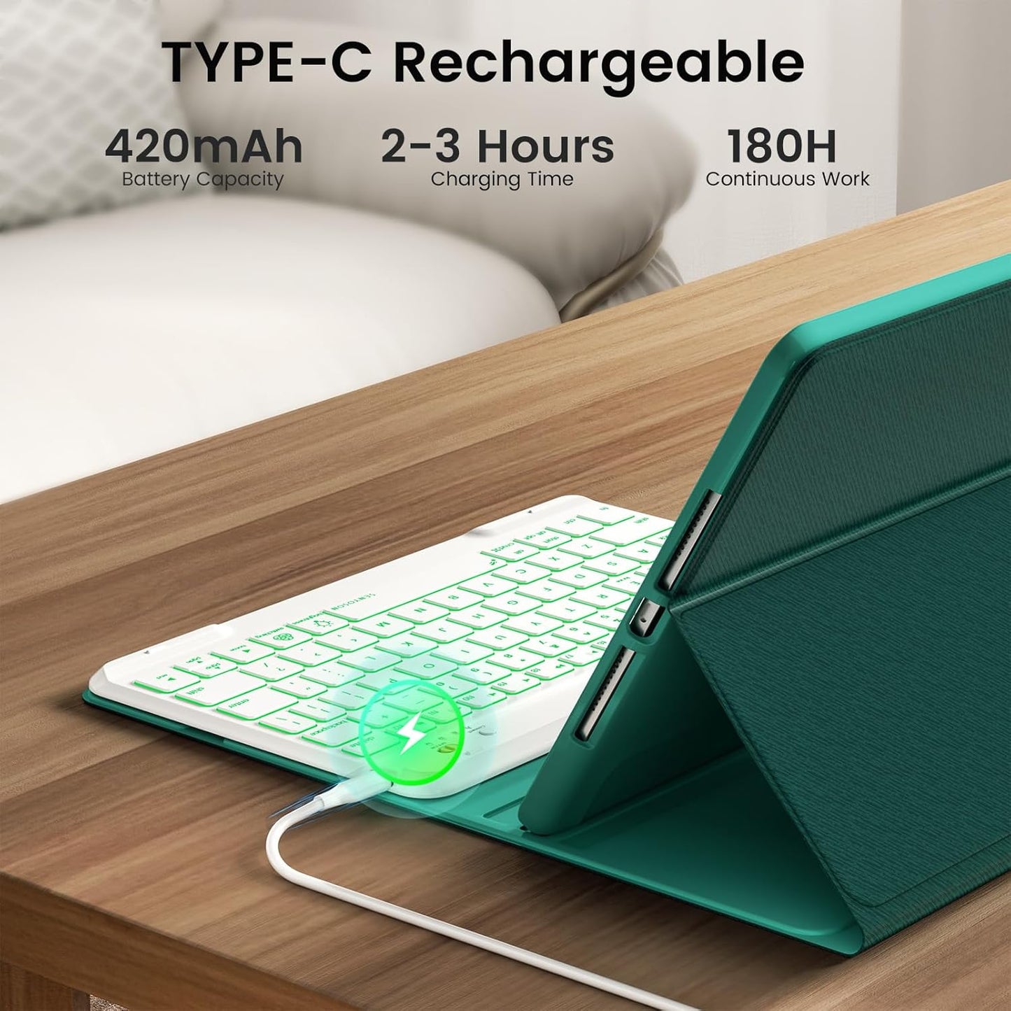 Keyboard Case for iPad Air 5th/4th Pro 11 inch, 7-Color Backlit Detachable Wireless Keyboard Case with Pencil Holder, Stand Folio Cover for Gen 2020/2022, Pro 4th/3rd/2nd/1st Gen, Teal