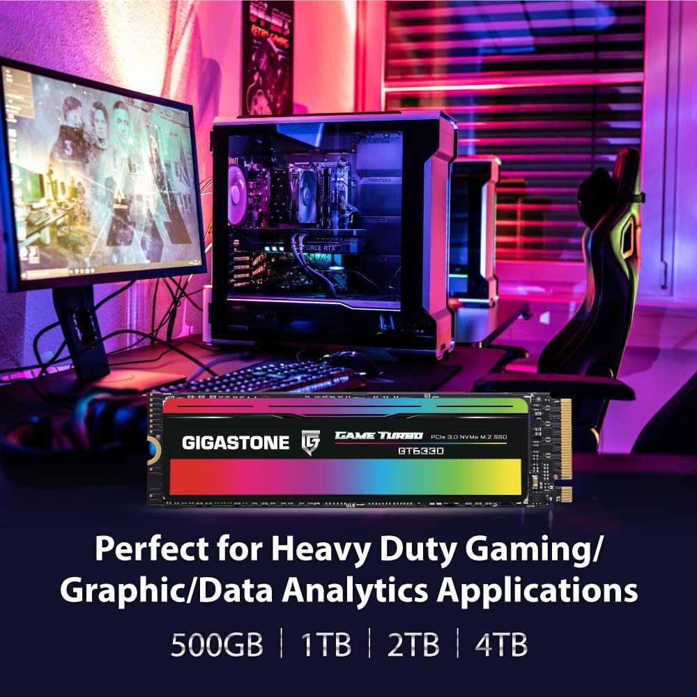 Gigastone M.2 SSD 500GB PCIe 3.0 NVMe SSD 3,000MB/s Internal Gaming Solid State Hard Drives Upgrade PC Laptop Storage High Speed Response for Gamers Graphic Design Creators IT Pros PCIe Gen3x4