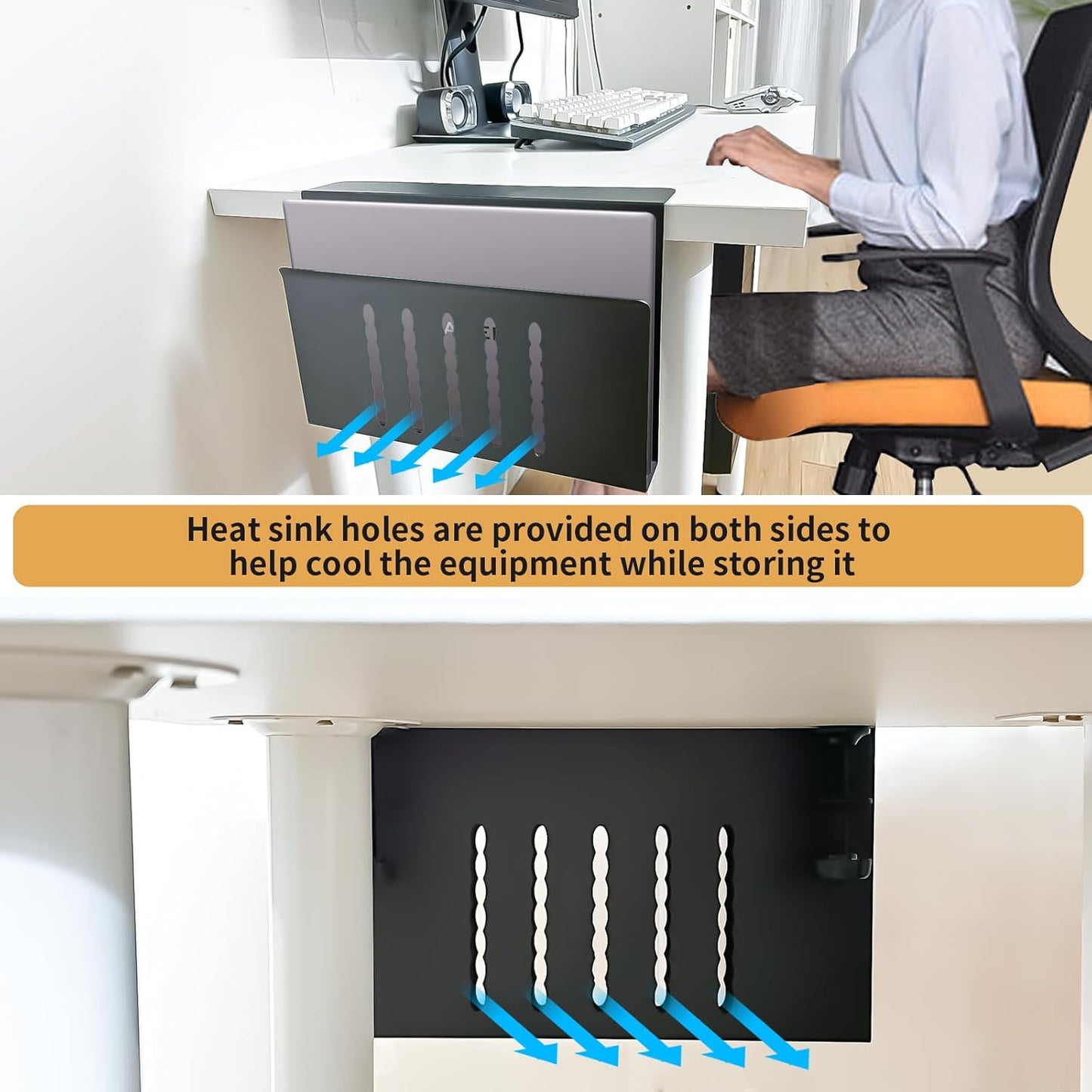 Desk Side Storage, Under Desk Storage, No Drill Steel Hanging Desk Organizer, Laptop Holder, Desk Storage Holder for Office & Home.(Black)