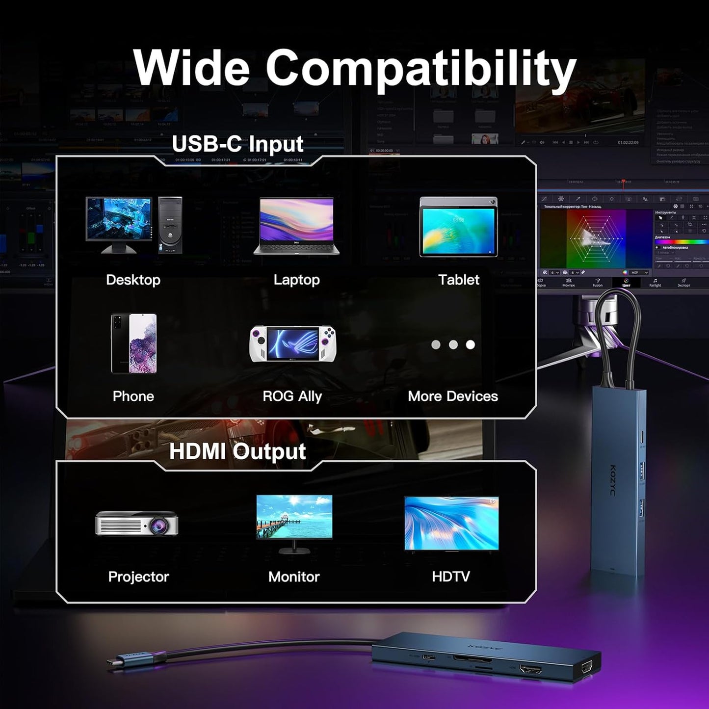 USB C Docking Station Dual Monitor, 8-in-1 USBC Hub with 2 HDMI Ports, USB-C 3.0, 2xUSB-A 3.0, SD/TF, 100W PD, Compatible with HP, Dell