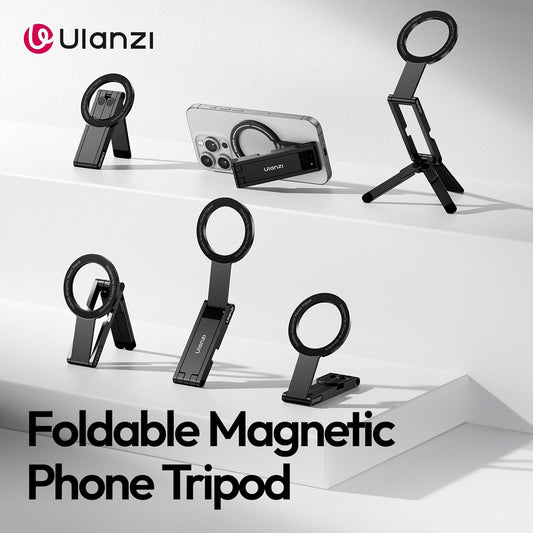 ULANZI MA60 Magnetic Phone Tripod Stand for iPhone - Aluminium Smartphone Mini Tripod Pocket Cell Phone Stand Strong Magnet Quick Mount Compatible with iPhone 16 15 14 13 12 Series, Black