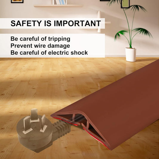 20Ft Floor Cord Cover Brown Silicone Cable Protector Easy to Install Wire Organizer and Hider for Home, Office, Garage (Brown-6m)