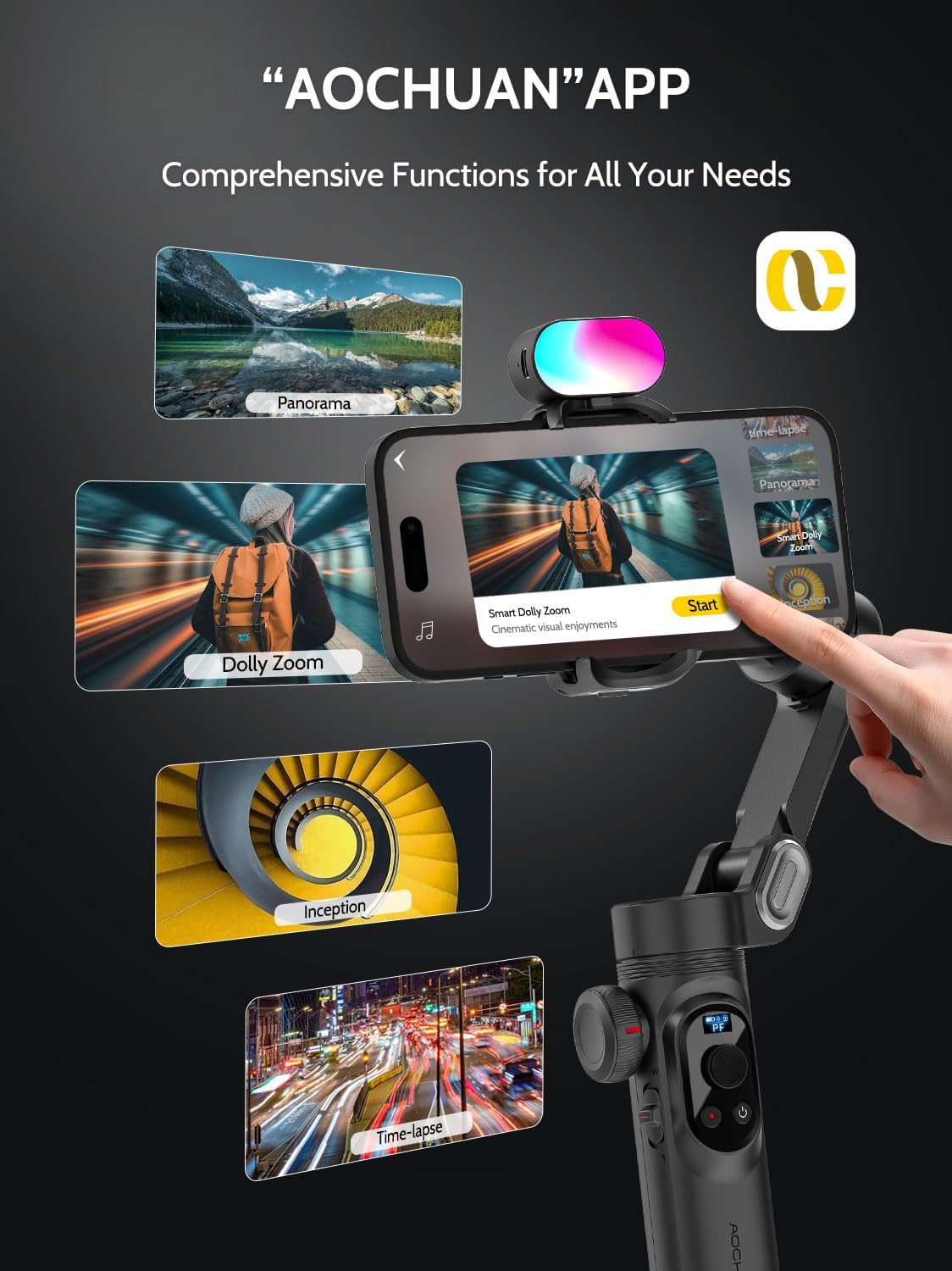 3-Axis Gimbal Stabilizer for Smartphone w/RGB Magnetic Fill Light Phone Gimbal for iPhone/Android Foldable iPhone Stabilizer w/Upgraded Face Tracking Vlog Recording-Smart X Pro Kit