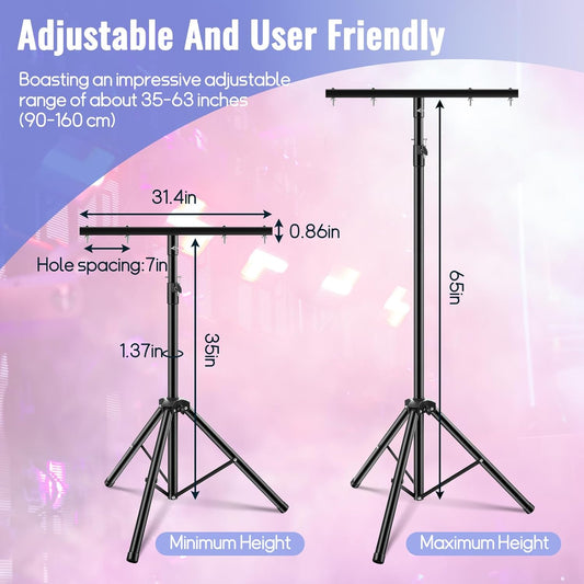 Juexica 2 Pcs DJ Light Stand Adjustable 35-63 Inch Par Can Tripod T-Bar Stage Light Stand Portable Lighting Rack for Stage Bar Banquet Party