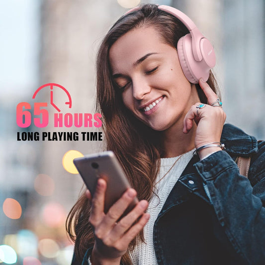 KVIDIO Bluetooth Headphones Over Ear, 65 Hours Playtime Wireless Headphones with Microphone, Foldable Lightweight Headset with Bass and Stereo Sound Low Latency for Travel Work Cellphone