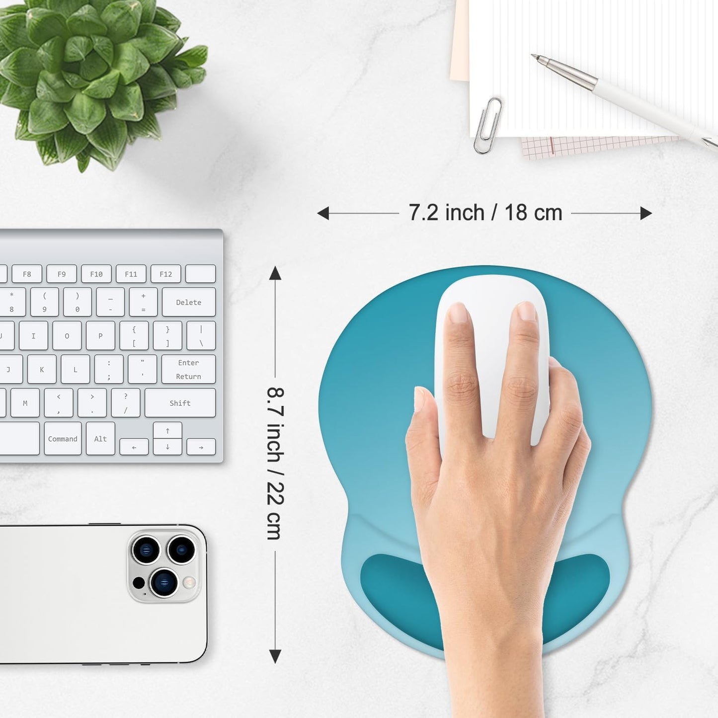 ITNRSIIET Ergonomic Mouse Pad with Comfort Gel Wrist Rest, Non-Slip PU Base, Smooth Textured Surface, Reduces Hand Fatigue & Wrist Pain, 8.7 x 7.2 Inch for Office Gaming Home, Ombre Blue Gradient