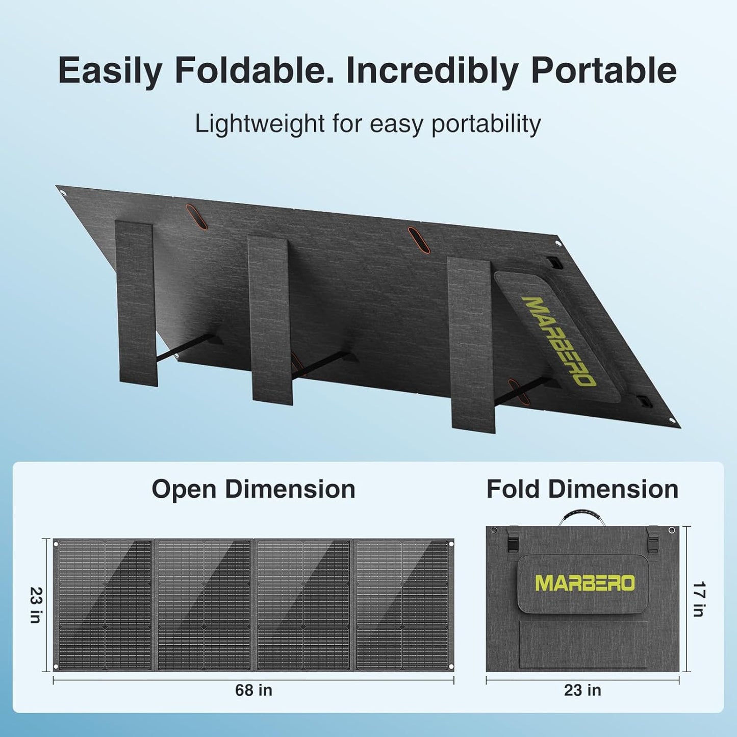 MARBERO 200W Portable Solar Panel for Power Station & DC Devices 200 Watt Foldable Solar Charger >23% High Efficiency IP68 Waterproof Compatible with Solar Generator for Camping RV Outdoor Cloudy