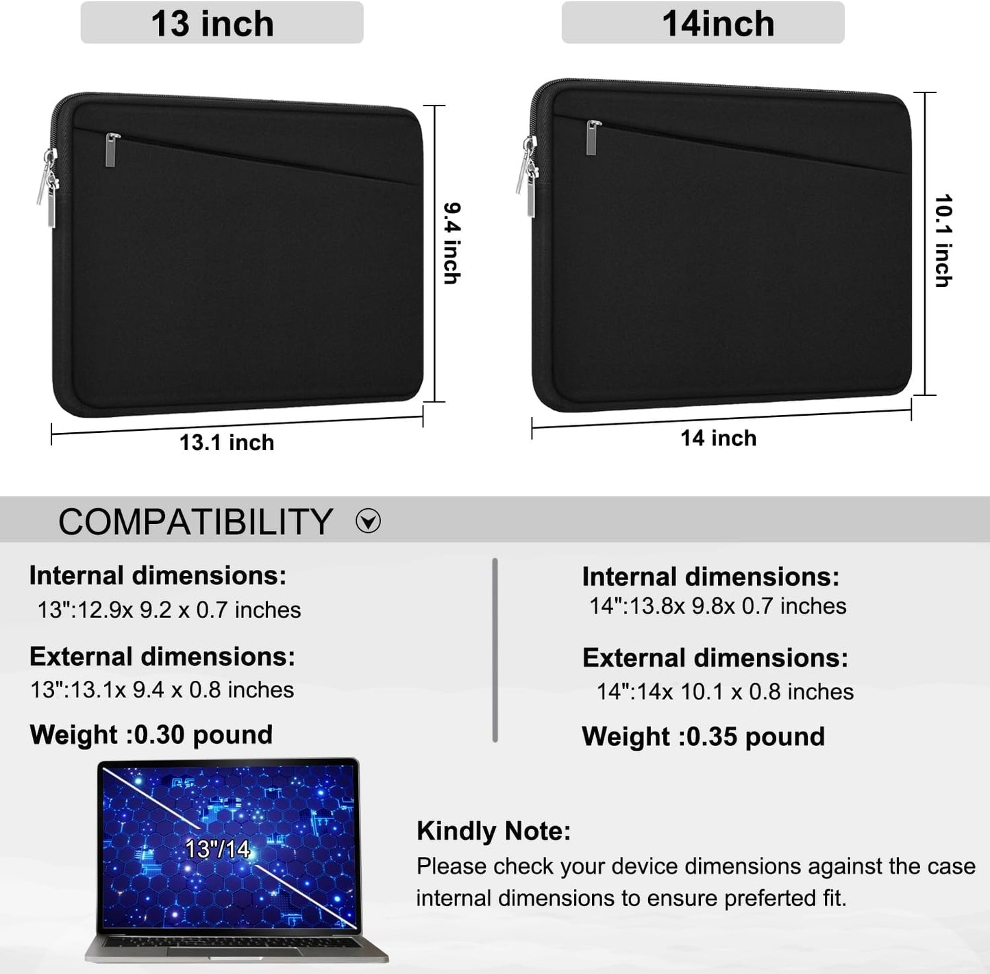 Laptop Sleeve 14 inch, Durable Computer Carrying Bag Protective Case Briefcase Handbag with Front Pocket, Slim Laptop Case Cover for Compatible with MacBook Air/Pro 14 inch Notebook Computer, Black
