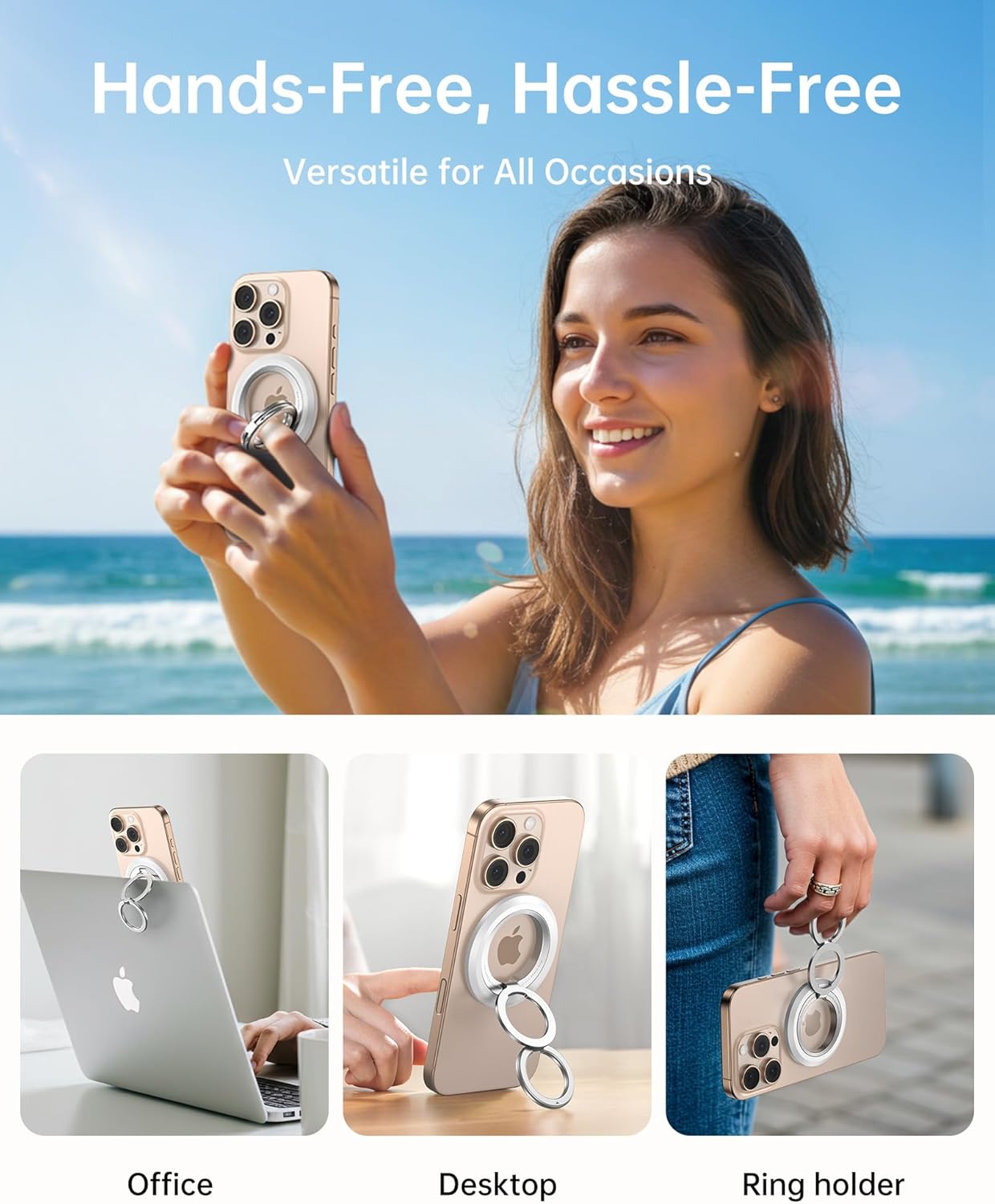 SYNCWIRE Phone Ring Holder Grip for MagSafe, 360° Rotation Magnetic Cell Phone Grip Stand Two-Sided Magnetic Compatible with iPhone 16 15 14 13 12 Pro Max fits MagSafe Accessories - White