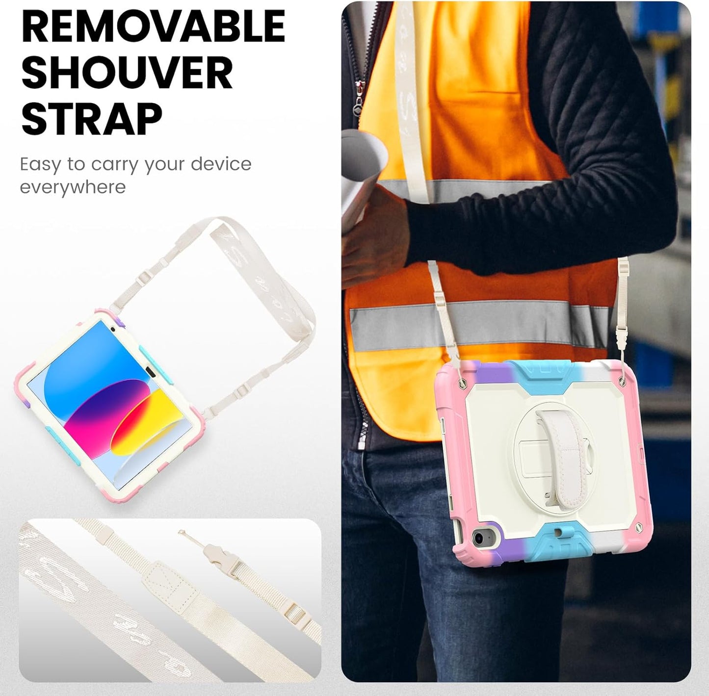 timecity for iPad (A16) 11th/ 10th Generation Case 11''/ 10.9 Inch (2025/2022) - Heavy Duty Protective Cover with Screen Protector, Stand, Shoulder Strap & Pencil Holder | Kids-Friendly - Pink Camo