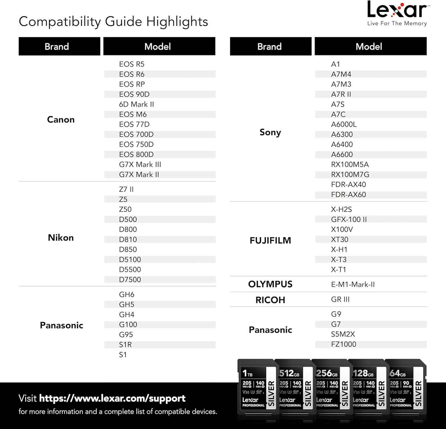 Lexar 512GB Professional Silver SD Card, UHS-I, C10, U3, V30, 4K, Up to 205/140 MB/s SDXC Memory Card, for Professional Photographer, Videographer, Enthusiast (LSDSILV512G-BNNNU)