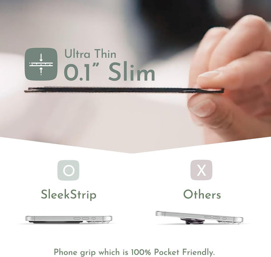 Phone Grip, Ultra Thin Cell Phone Grips Finger Holder Kickstand for Back of Phone, Loopy Case Swappable for Smartphones Wireless Chargers Car Mounts - SleekGrip Essential