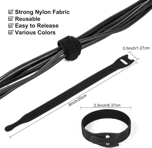 OneLeaf 110PCS Cord Organizer 8 × 1/2" Reusable Cable Ties with Hook and Loop, Colorful Fastening Cord Ties Wire Management for Home, Office, Data Centers, and Electronics, 5 colors