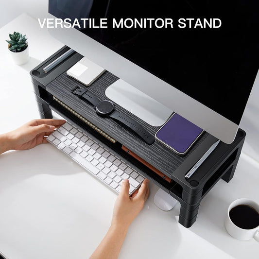 HUANUO Monitor Stand Computer Riser, Monitor Stand for Desk with Adjustable Height and 2 Platforms, Ergonomic Computer Riser, Monitor Riser for Laptops and Monitors, HNMS04