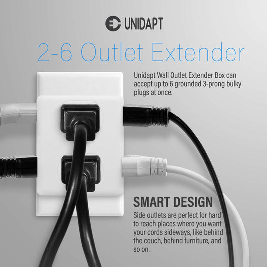 Multi Plug Outlet Splitter, Unidapt Multiple Outlets Extender Adapter with 6 AC Power Socket, Side Splitter Box, Wall Tap Plug Expander for Home Hotel Office Dorm Essentials, 2-Pack