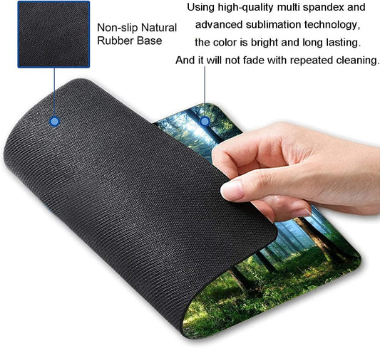 Forest Mouse Pad, Natural Scenery Mouse Pad Custom Design, Square Waterproof Mouse Pad Non-Slip Rubber Base MousePads for Office Laptop, 9.5x7.9x0.12 Inch, Nature Misty Forest