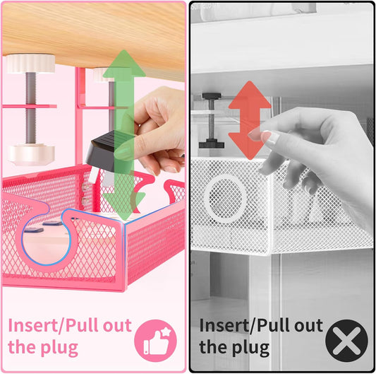 Under Desk Cable Management Tray Black, No Drill Desk Cable Wire Management Organizer with Clamp, PC Cord Organizer Accessories & Workspace for Office, Home(Pink)