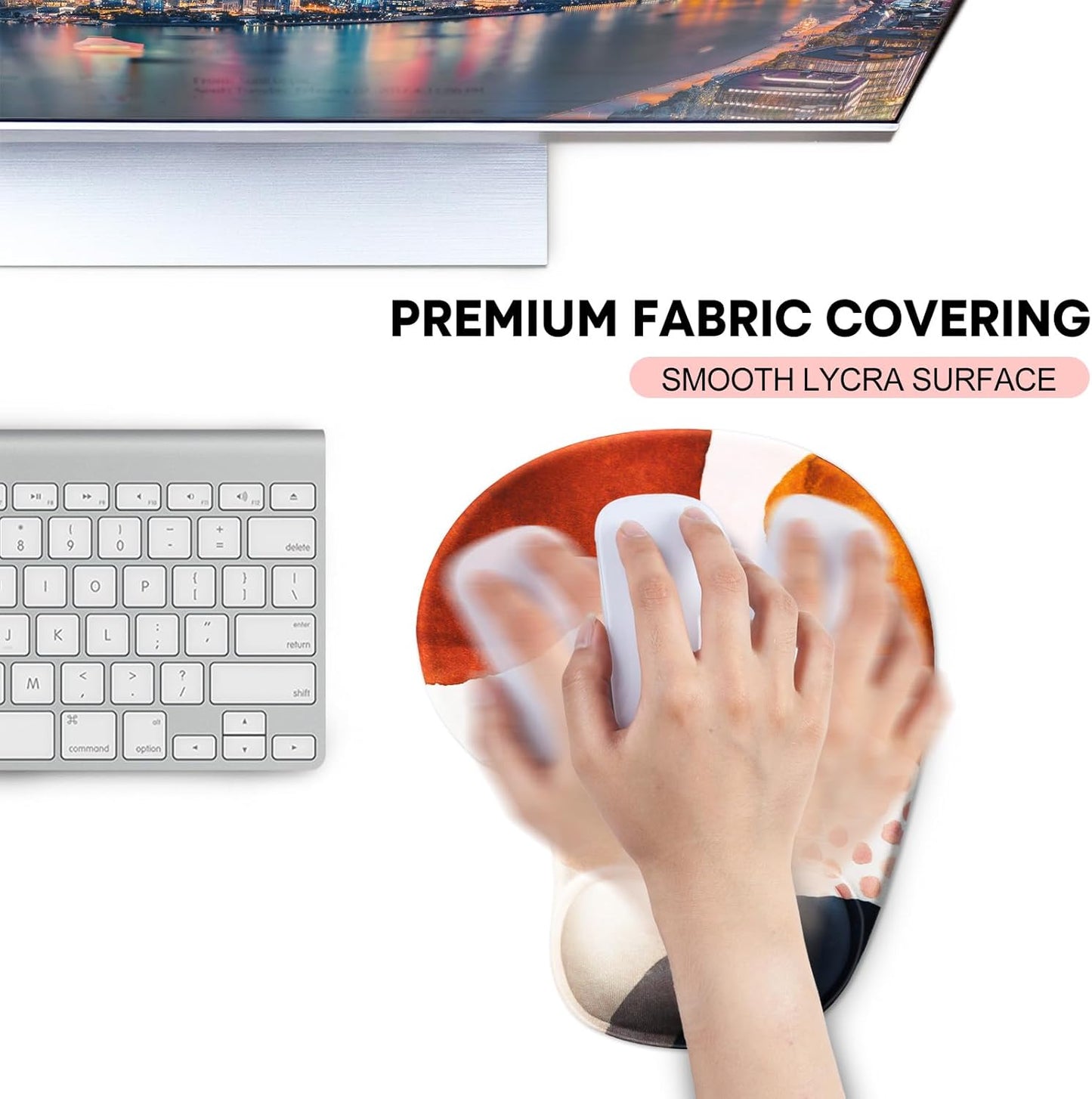 JIKIOU Mouse Pad, 2 Pack Ergonomic Mouse Pads with Comfortable Gel Wrist Rest Support and Smooth Cloth, Non-Slip PU Base for Easy Typing Pain Relief Durable and Easy to Clean Small Boho